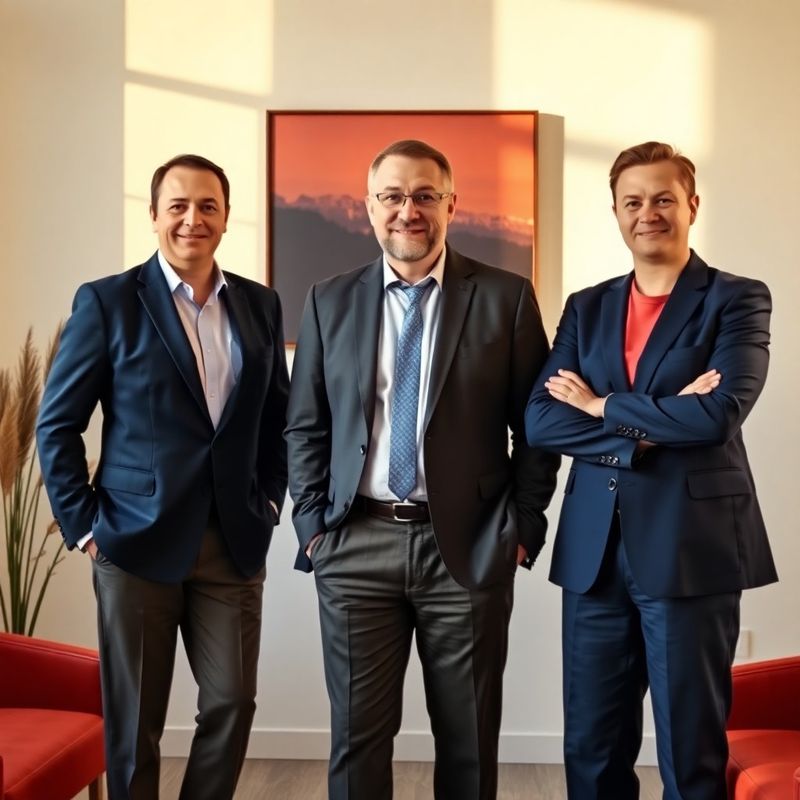 Portret editorial al echipei de consultanți într-un birou minimalist din Sibiu