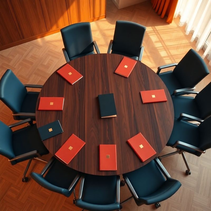Vedere de sus a unei întâlniri private cu client la masa de conferință din nuc